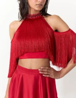 Red Jewelled Halter Top -Charmers Shop 12202024