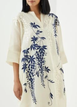 Ecru And China Blue Dress With Thread Embroidery -Charmers Shop 1631ecruchinablue3