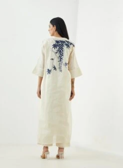 Ecru And China Blue Dress With Thread Embroidery -Charmers Shop 1631ecruchinablueb