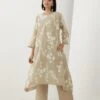 Beige Cotton Dress With Thread Embroidery -Charmers Shop 1668beige 1