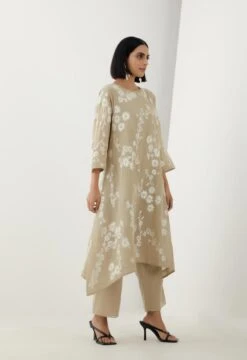Beige Cotton Dress With Thread Embroidery -Charmers Shop 1668beige 4