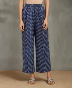 Navy Shibori Drawstring Pant With Stripe