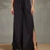 Black Drawstring Pants With High Slit Bud Cutwork -Charmers Shop 1 17139