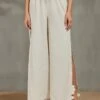 Ivory Drawstring Pants With High Slit Bud Cutwork -Charmers Shop 1 17140