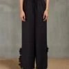 Black Drawstring Pants With Hexagon Cutwork Slit -Charmers Shop 1 17146