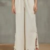 Ivory Drawstring Pants With Hexagon Cutwork Slit -Charmers Shop 1 17147