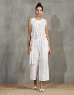 Beige Stripe 100% Linen Jumpsuit