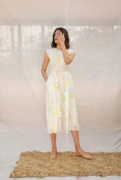 Ivory With Printed Linen Jumpsuit