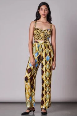Multi Diamond Print Bustier With Trousers