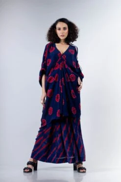Blue/ Red Shibori Rekha 2 Midi Dress