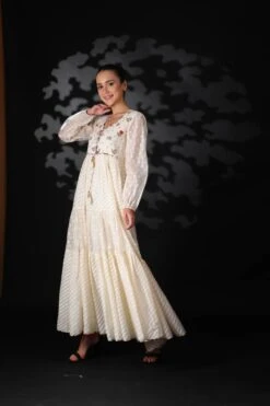 Lilly Off White Cotton Festive Dress