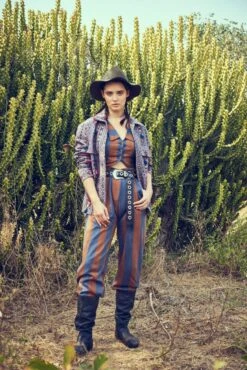 Stripe Woven Crop Tie - Up Blouse