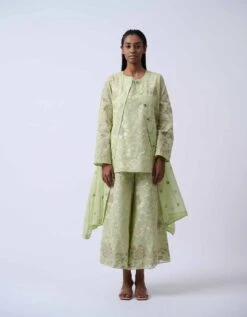 Green Embroidered Top In Handloom Cotton