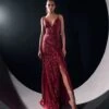 Red Sequins Slit Lumiere Gown -Charmers Shop 210423sg041