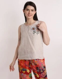 Beige Floral Embroidery Top