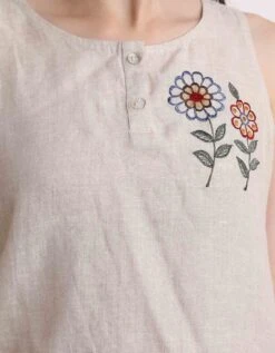 Beige Floral Embroidery Top -Charmers Shop 231041b 1