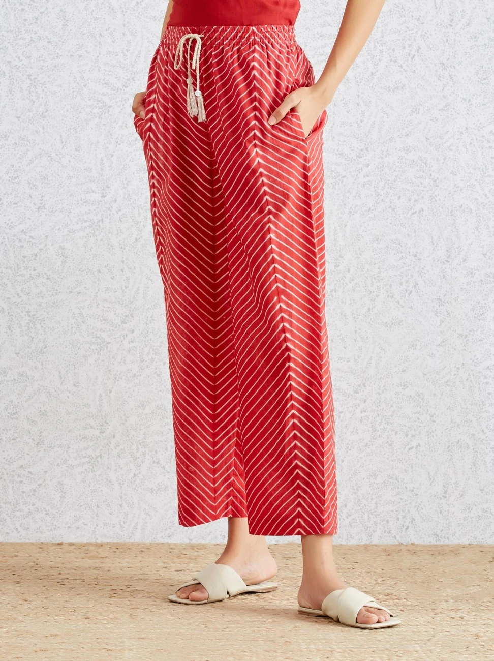 Ox Blood Shibori Drawstring Pant With Stripe 3 Ox Blood Shibori Drawstring Pant With Stripe - Image 2