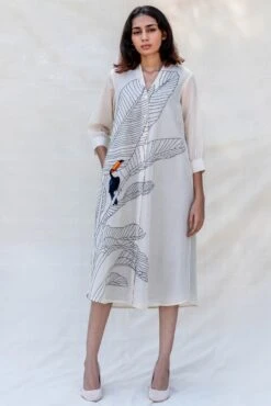 Off-white V-Neck Shirt Dress -Charmers Shop 2 47574