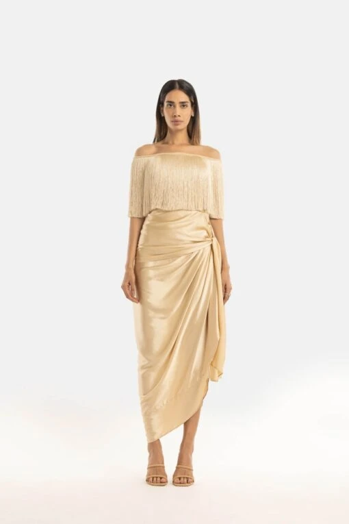 Ivory Silk Off Shoulder Fringe Top -Charmers Shop 3170203ivory1