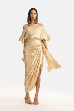 Ivory Silk Off Shoulder Fringe Top -Charmers Shop 3170203ivory3