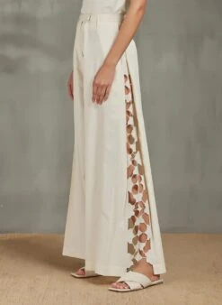 Ivory Side Pleated Pant With Cutwork -Charmers Shop 3 10545