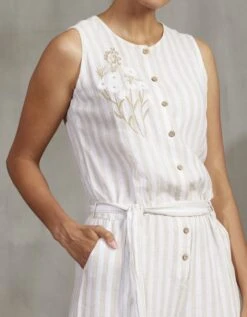 Beige Stripe 100% Linen Jumpsuit -Charmers Shop 3 14526