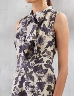 White And Black Floral Print Bow Tie Jumpsuit -Charmers Shop 3 4015