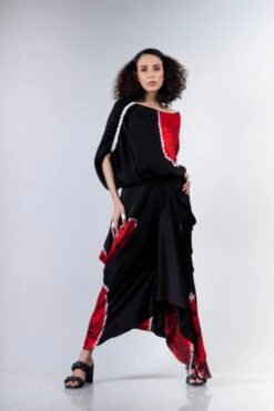 Black And Red Shibori Gather Cowl Skirt With Ald Top Elasticated -Charmers Shop 3 44368