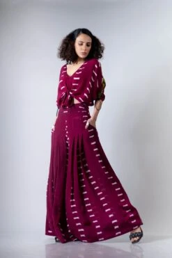 Burgundy Rd Knotted Kimono Top With Show Pleated Pants -Charmers Shop 3 44386