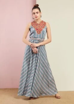Morbagh Striped Grey Embroidered And Printed Jumpsuit -Charmers Shop 3 8677