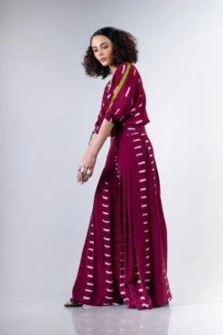 Burgundy Rd Knotted Kimono Top With Show Pleated Pants -Charmers Shop 4 28992