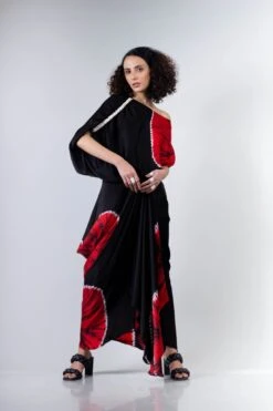 Black And Red Shibori Gather Cowl Skirt With Ald Top Elasticated -Charmers Shop 5 13867