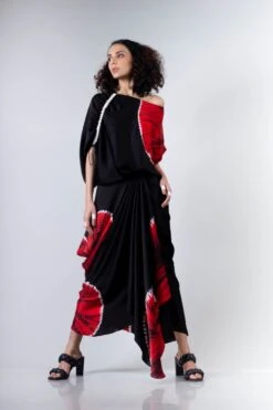 Black And Red Shibori Gather Cowl Skirt With Ald Top Elasticated -Charmers Shop 7 2100