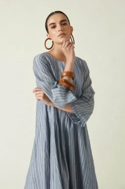 Blue Cotton Asheton Box Pleated Dress With Slip -Charmers Shop 9sb116bb