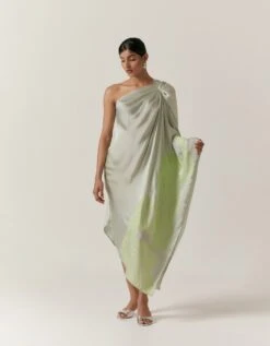 Mint Hammered Satin Long One Shoulder Top