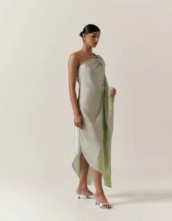 Mint Hammered Satin Long One Shoulder Top -Charmers Shop aair2553