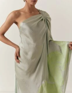 Mint Hammered Satin Long One Shoulder Top -Charmers Shop aair2554
