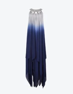 Grey And Blue Chiffon Gradient Fall Panelled Dress -Charmers Shop akaw22ldr154