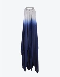 Grey And Blue Chiffon Gradient Fall Panelled Dress -Charmers Shop akaw22ldr155