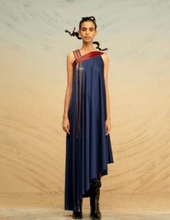 Blue Striped Dress With Angular Hem