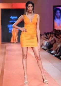 Solid Mango Pleated Mirror Dress