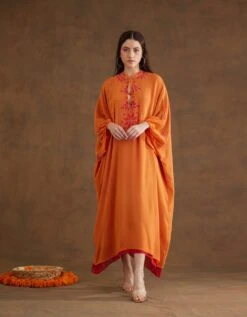 Saffron Applique Embroidered Kaftan Dress