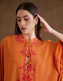Saffron Applique Embroidered Kaftan Dress -Charmers Shop aw23nkdr063