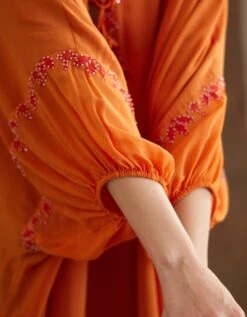 Saffron Applique Embroidered Kaftan Dress -Charmers Shop aw23nkdr064