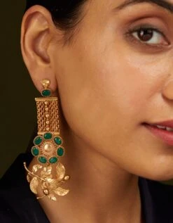 Gold Rose Vine Mesh Earrings With Crystals -Charmers Shop b 10926