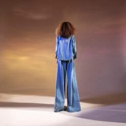 Light Blue High Waisted Washed Denim Wide Pants 7 Light Blue High Waisted Washed Denim Wide Pants -Charmers Shop b 12039