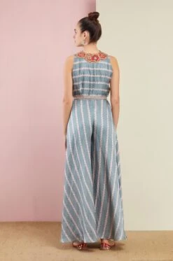 Morbagh Striped Grey Embroidered And Printed Jumpsuit -Charmers Shop b 14248