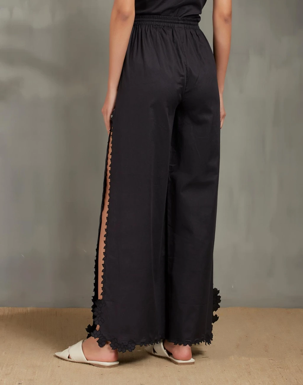 Black Drawstring Pants With High Slit Bud Cutwork 5 Black Drawstring Pants With High Slit Bud Cutwork - Image 3