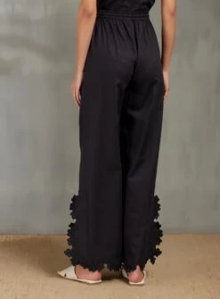 Black Drawstring Pants With Hexagon Cutwork Slit -Charmers Shop b 17289