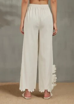 Ivory Drawstring Pants With Hexagon Cutwork Slit -Charmers Shop b 17290
